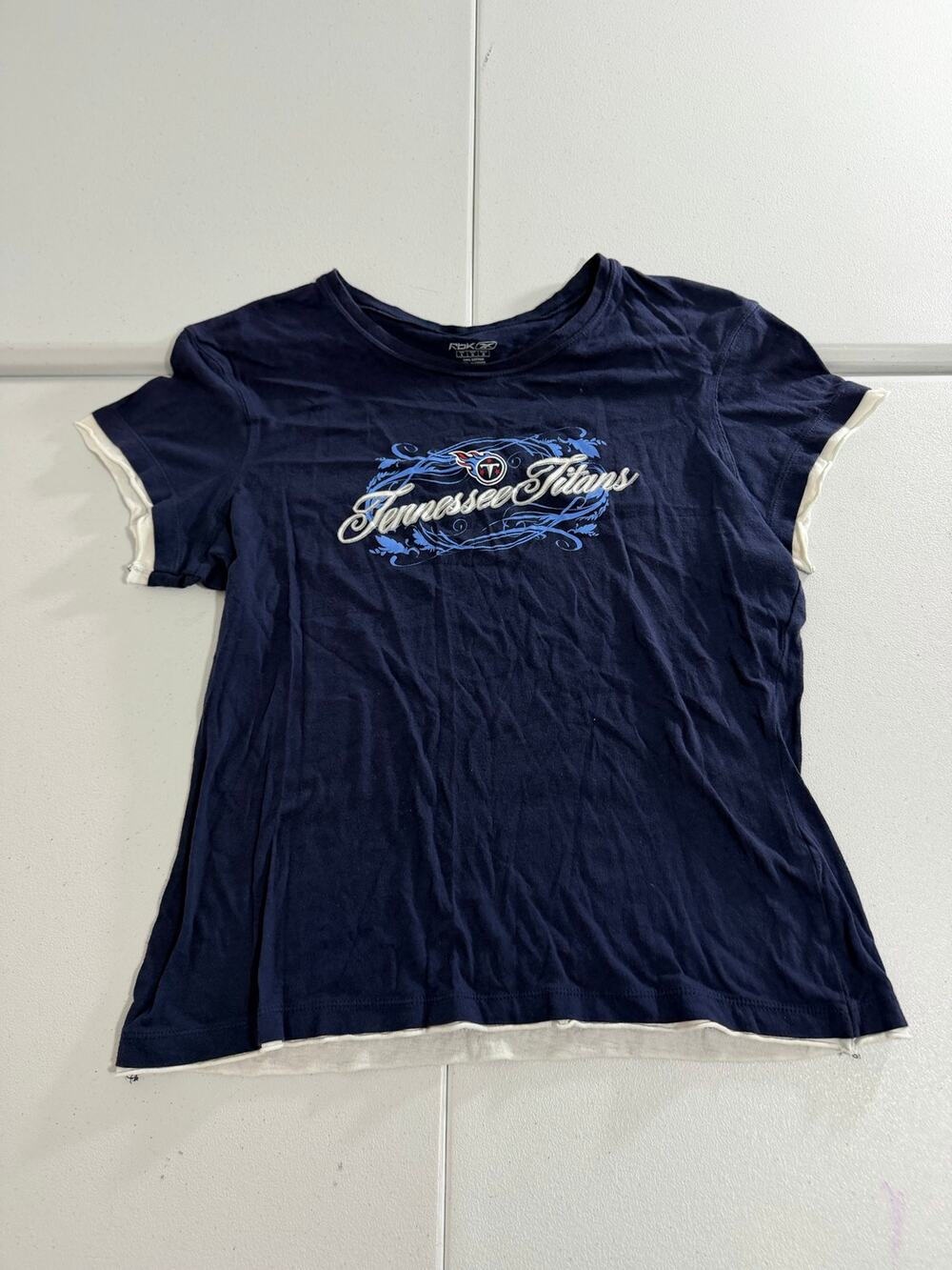 Reebok Tennessee Titans Women's Layered Look Tee Navy Sz L Vintage